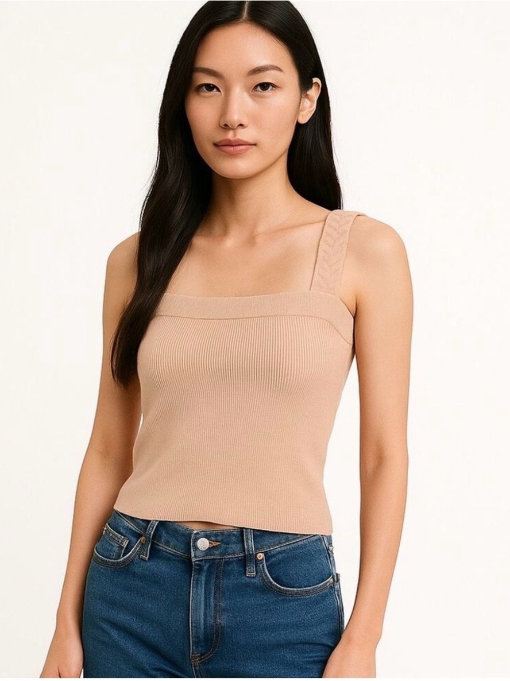 Anthropologie Maeve Square-Neck Ribbed Tank Top in Light Pink